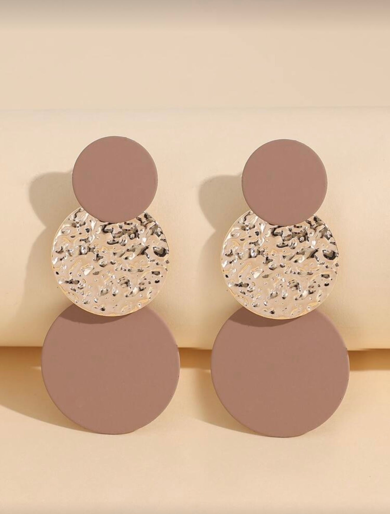 Retro Geometric Round Drop Earrings – Bold Style with Vintage Charm - Coffee and Gold