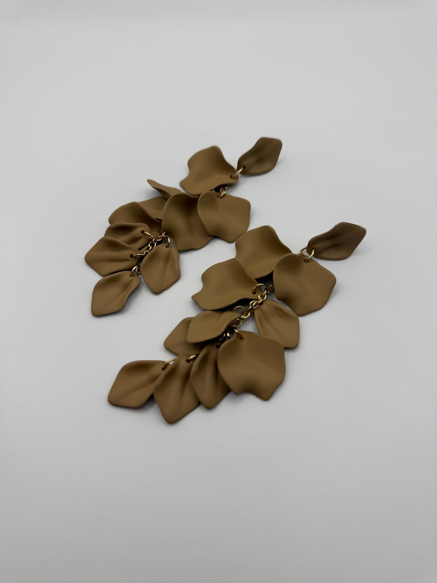 Gold & Coffee Matte Petal Dangle Earrings – Nature-Inspired Elegance with a Modern Edge