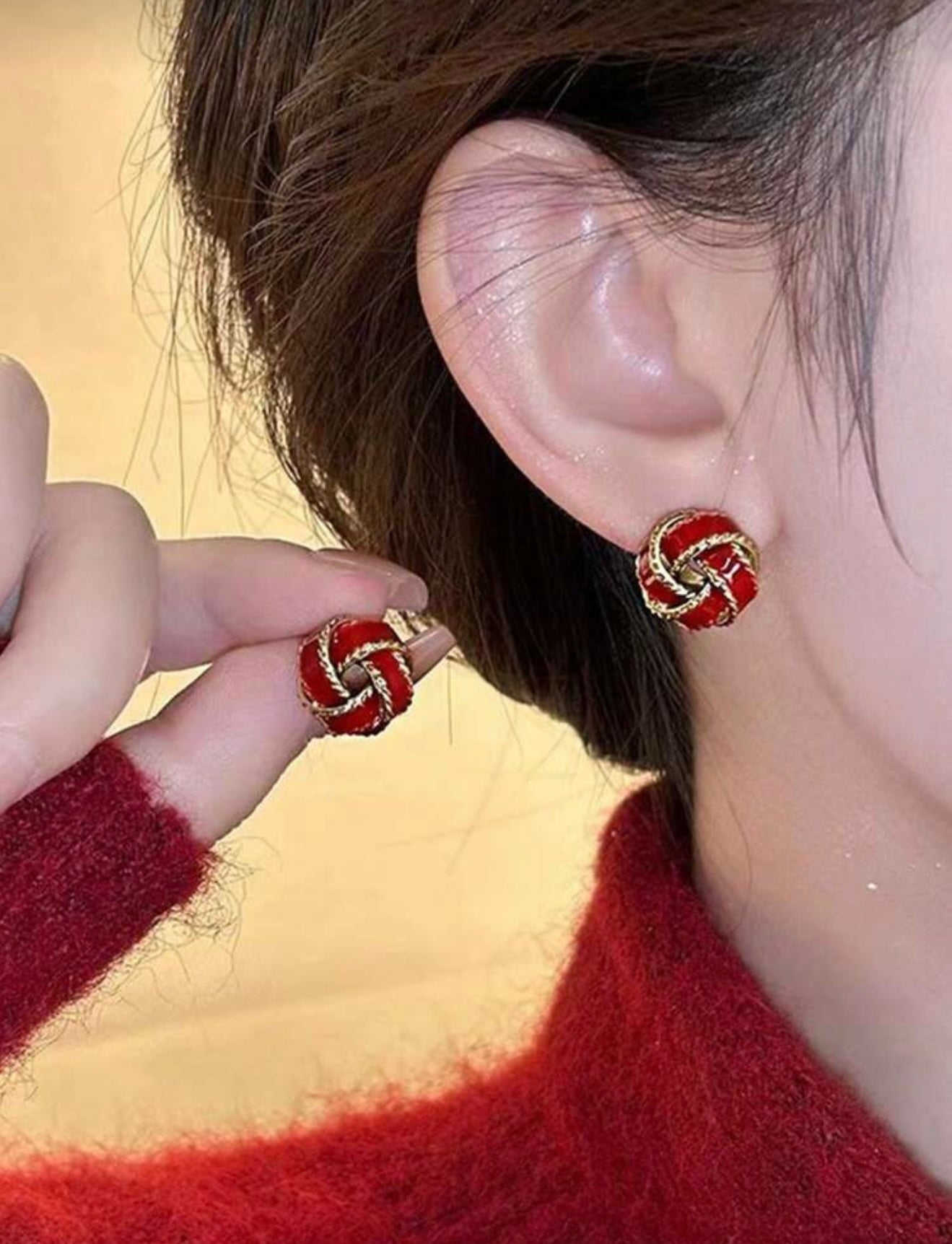 Burgundy & Gold Color Elegant Knot Earrings – Elegant, Radiant & Timeless