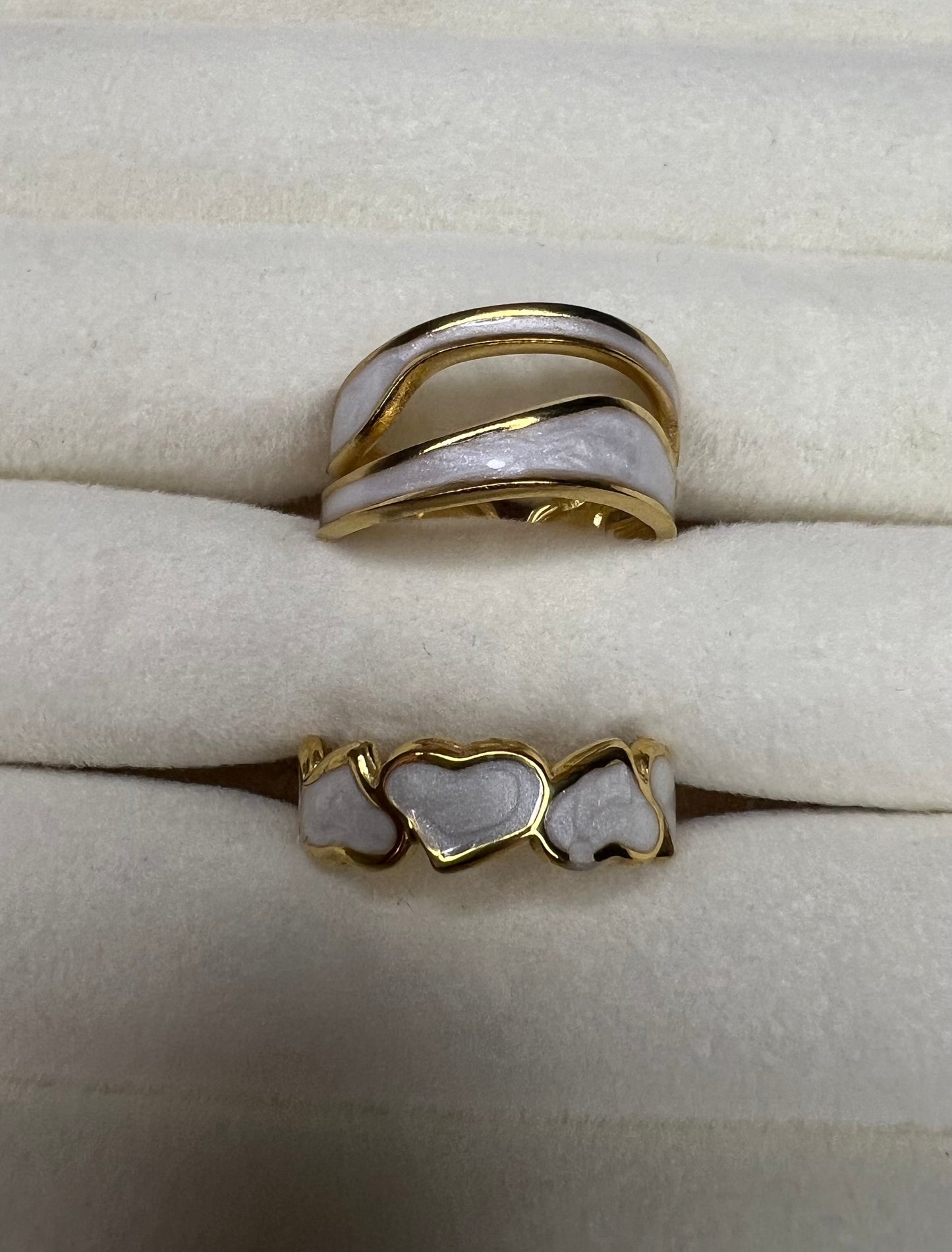 2pc Gold Positive & Negative Love Open Ring Set – Cream Marble Enamel, Perfect Gift