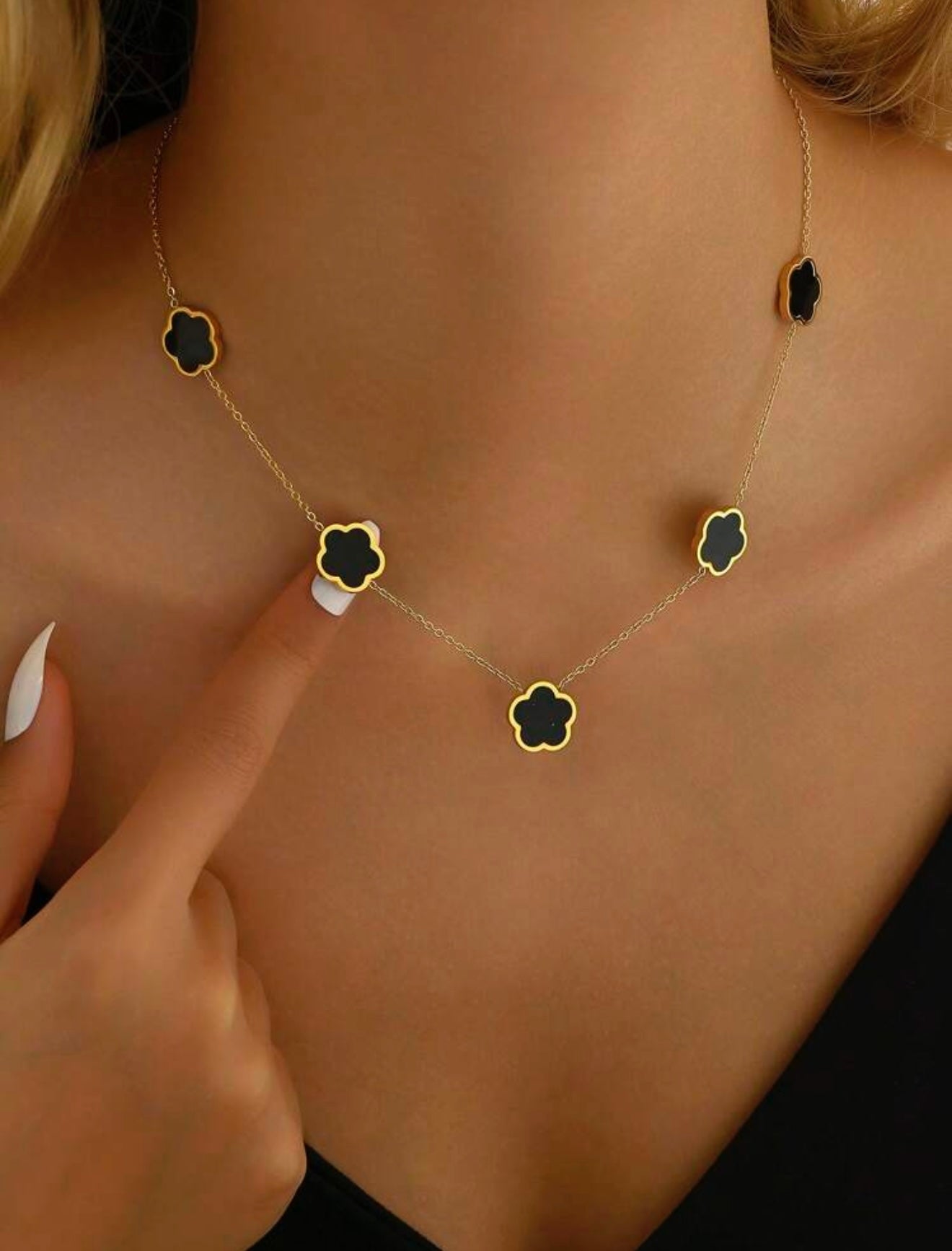 18k Gold-Plated Van Cleef Inspired Clover Necklace – Black – Waterproof, Tarnish-Resistant & Hypoallergenic Matching Bracelet Available!