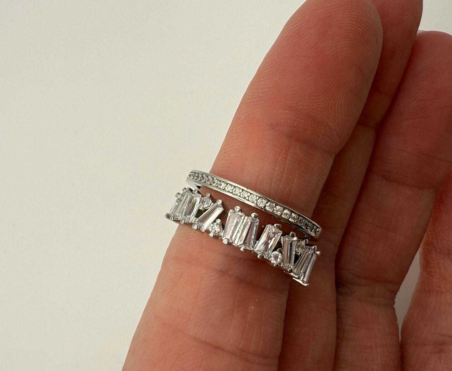 Silver-Tone Double-Layer Zirconia Open Ring – High-End Asymmetrical Sparkle
