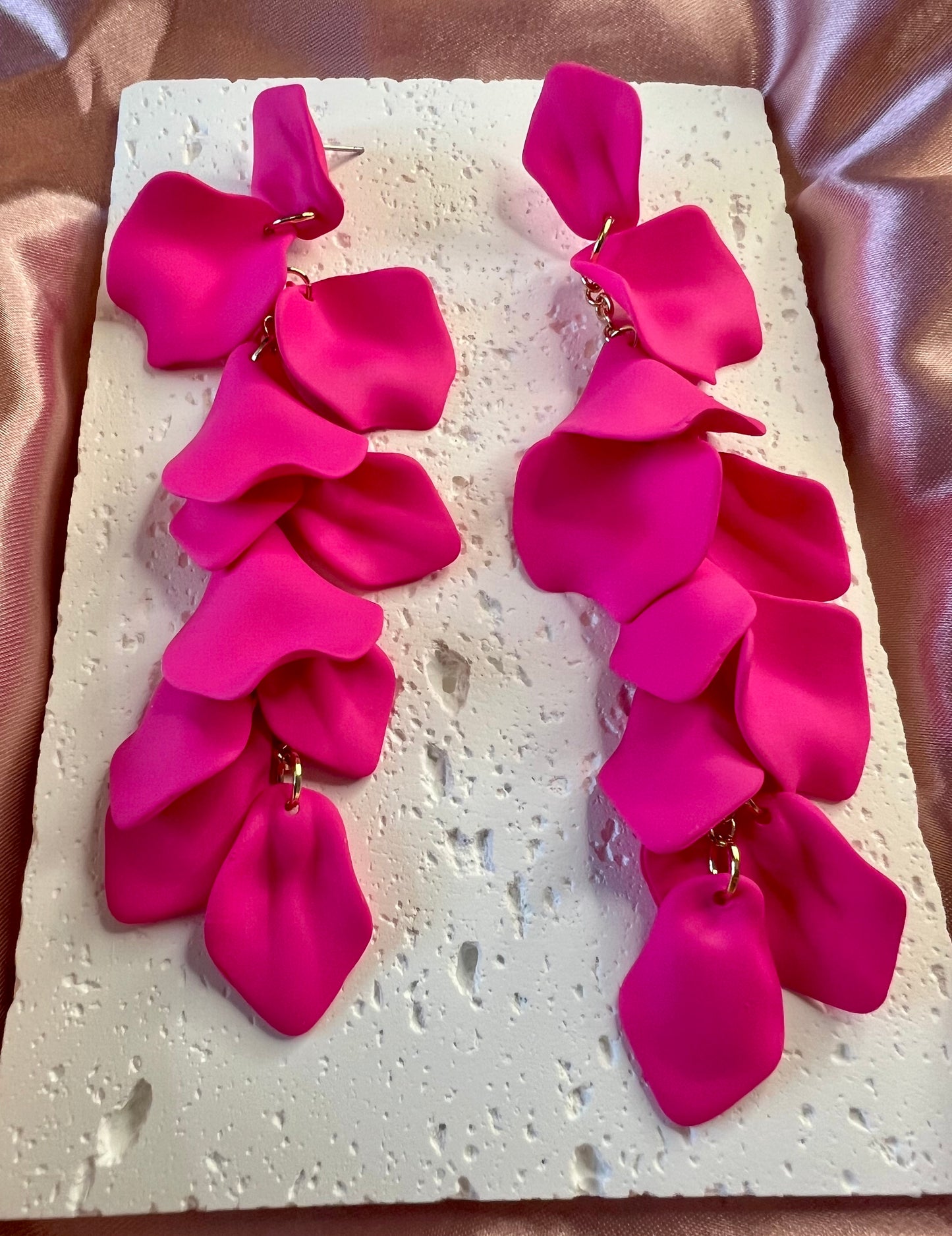 Gold & Neon Pink Petal Drop Earrings – Bold & Elegant Daily Jewellery