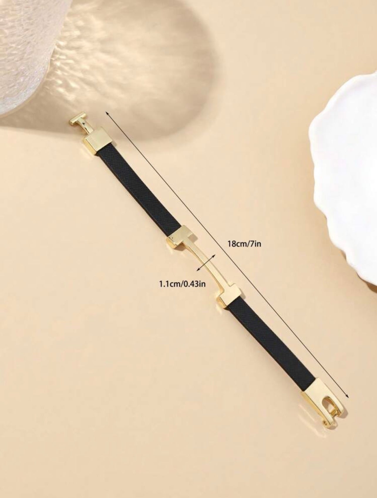 Black & Gold Hermès-Inspired Faux Leather Bracelet – Elegant Fashion Wristband Gift for Her
