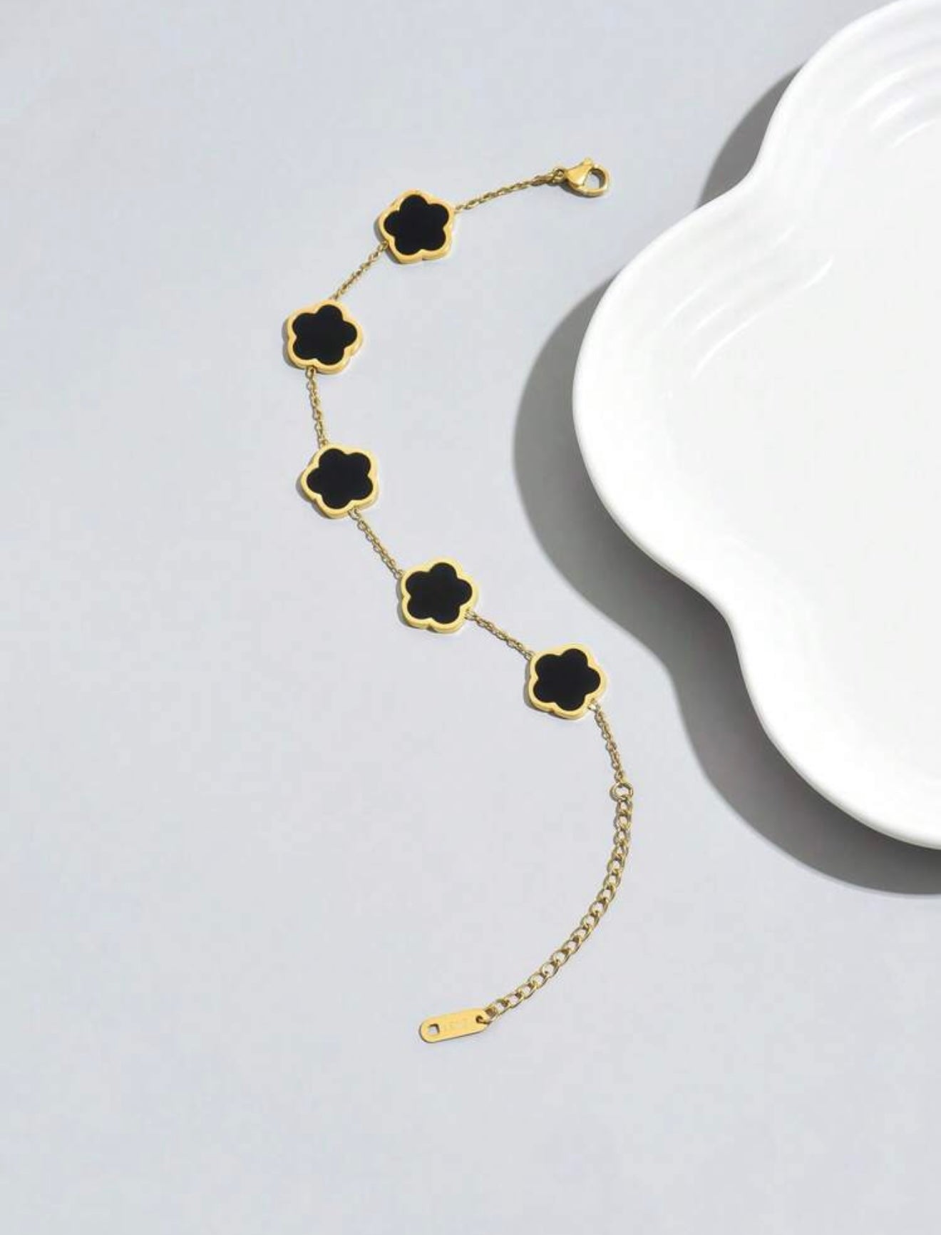 18k Gold-Plated Van Cleef Inspired Clover Bracelet – Black - Waterproof, Tarnish-Resistant & Hypoallergenic Matching Necklace Available!