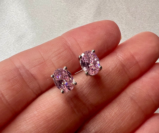 Silver & Pink Cubic Zirconia Stud Earrings – Elegant Gift for Weddings, Anniversaries & Mum
