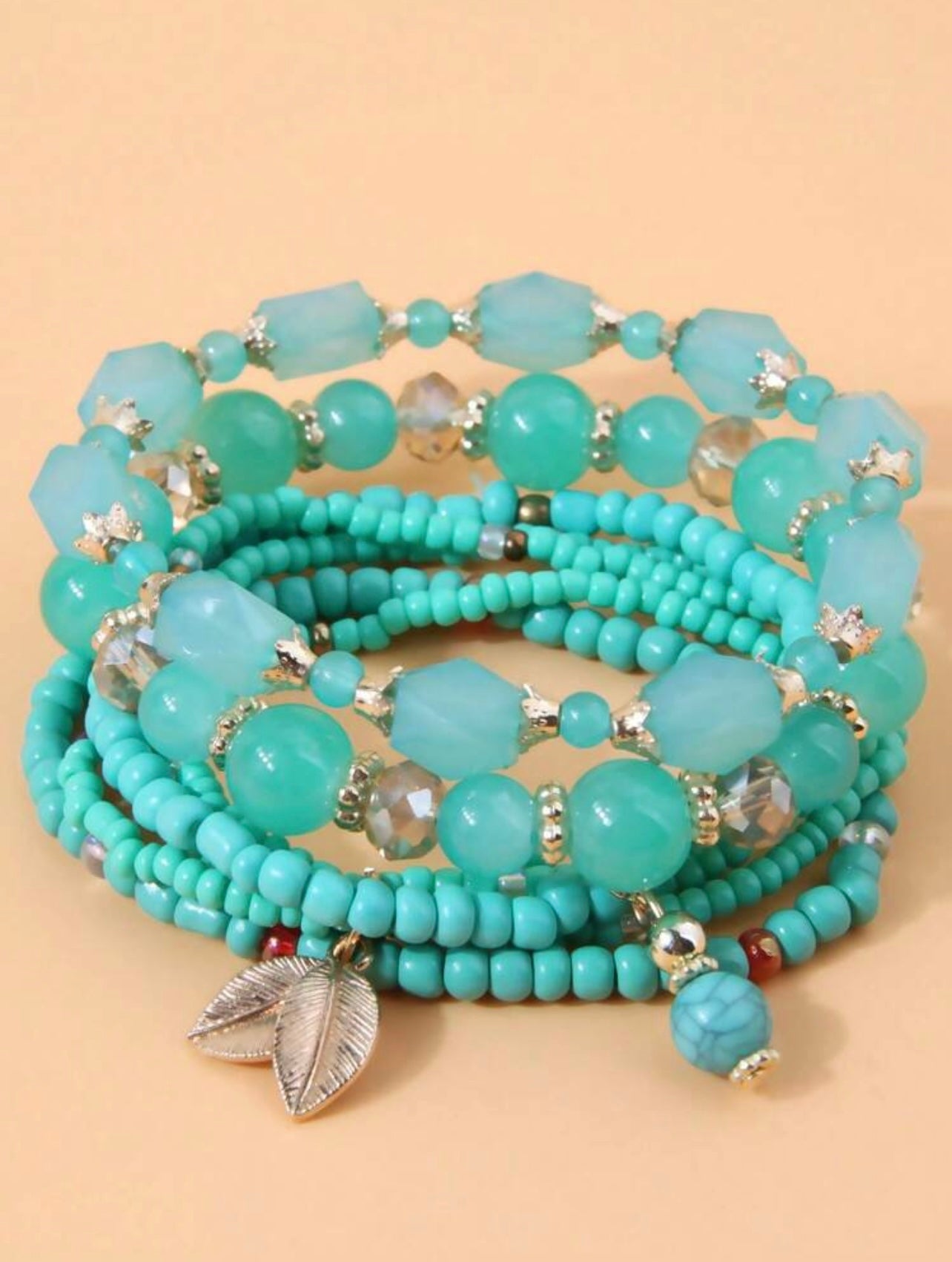 4pc Handmade Turquoise Seed & Glass Beaded Bracelet Stack – Vibrant Jewellery Set for Women