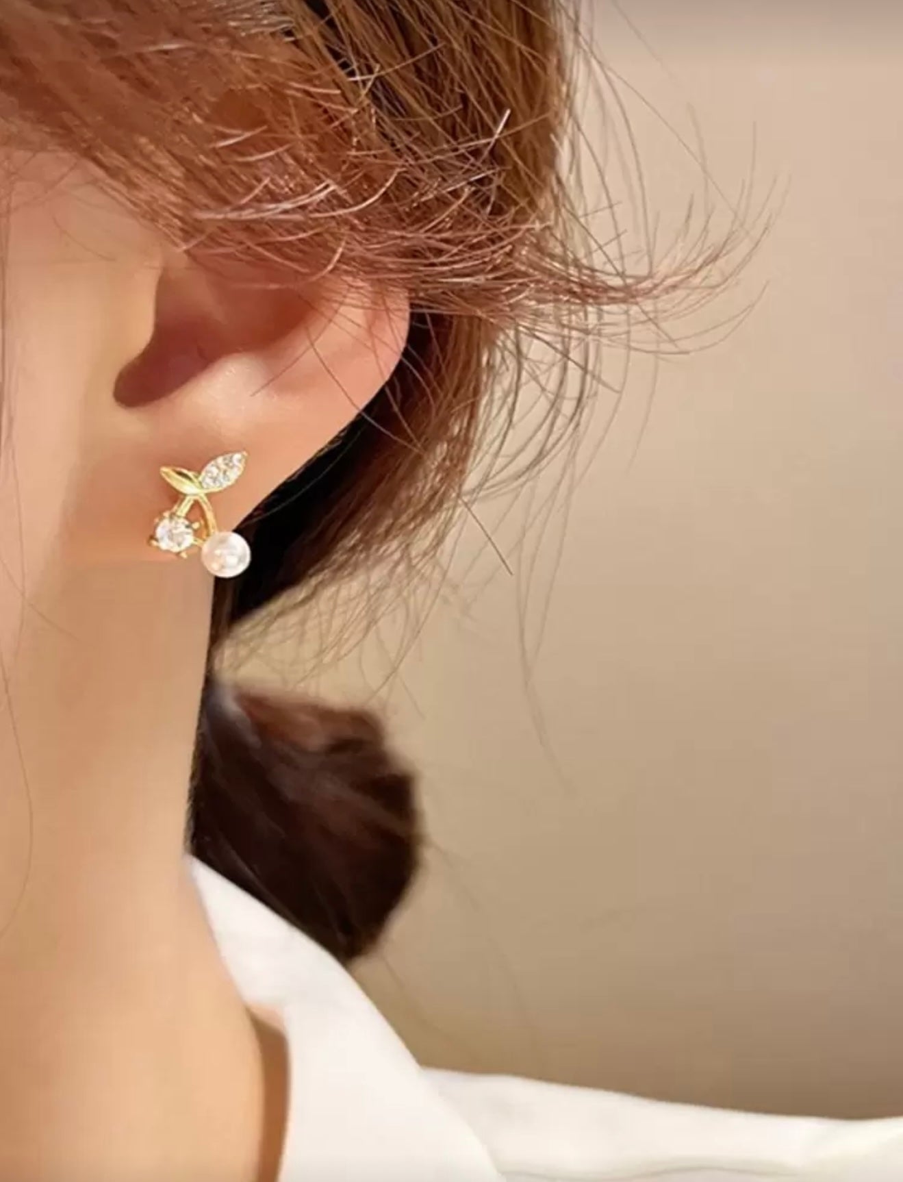 Rhinestone & Faux Pearl Cherry Design Stud Earrings – Elegant, Radiant & Timeless