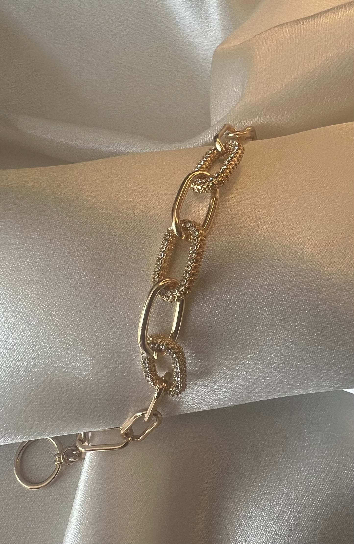 Rhinestone Chain Bracelet – Gold with T-Bar Clasp