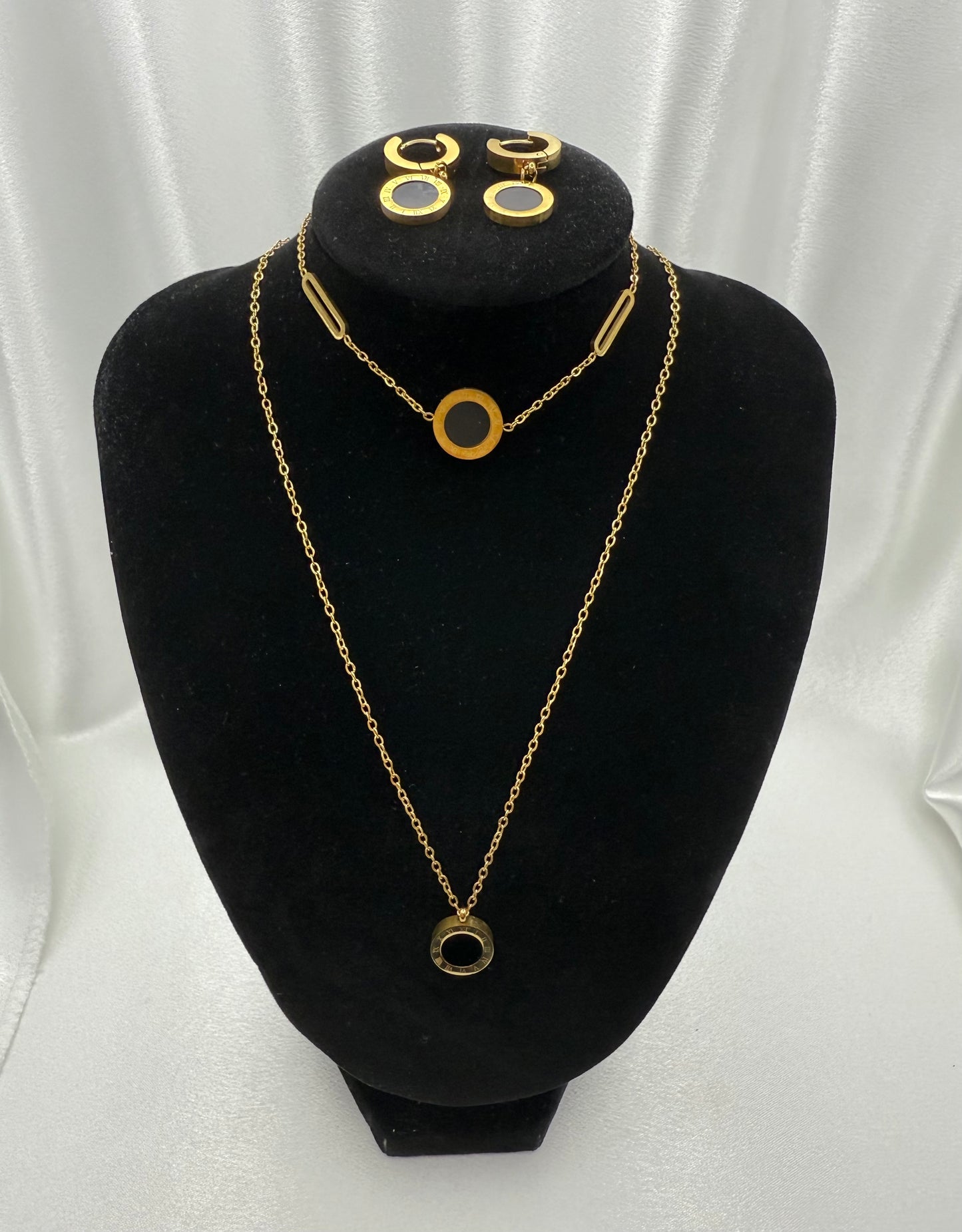 18K Gold-Plated Inspired Roman Numeral Necklace, Bracelet & Earrings Set – Tarnish-Resistant
