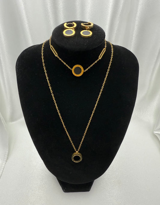 18K Gold-Plated Inspired Roman Numeral Necklace, Bracelet & Earrings Set – Tarnish-Resistant