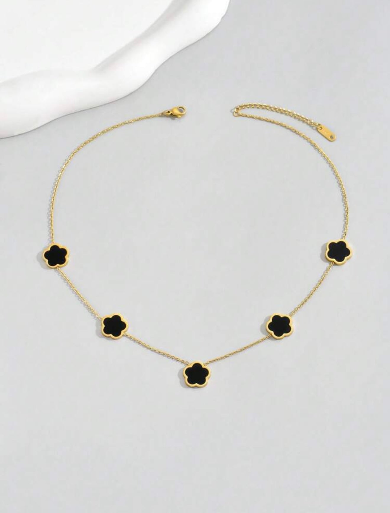 18k Gold-Plated Van Cleef Inspired Clover Necklace – Black – Waterproof, Tarnish-Resistant & Hypoallergenic Matching Bracelet Available!