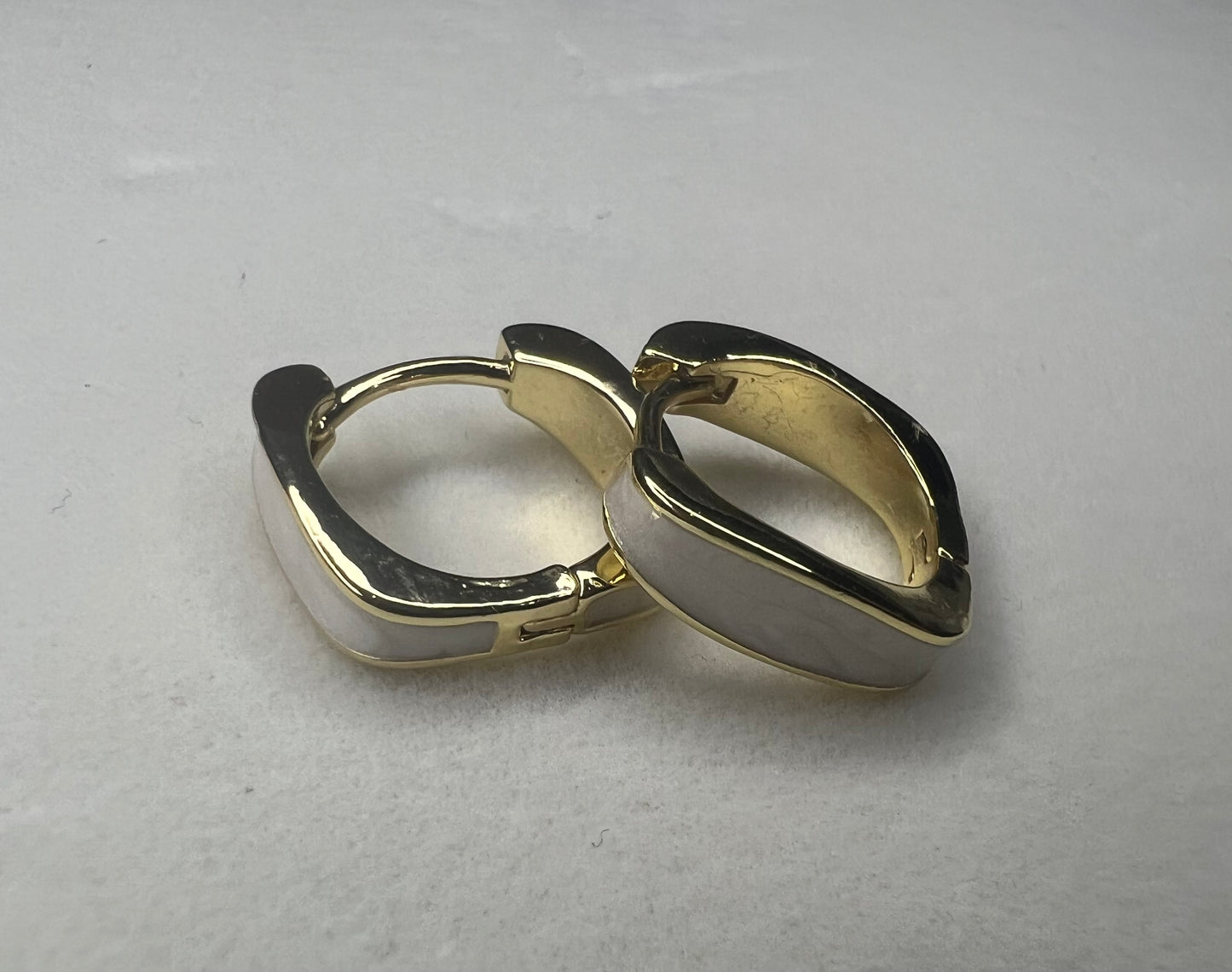 Gold & Cream Enamel Square Hoop Earrings – Lightweight Modern Glamour