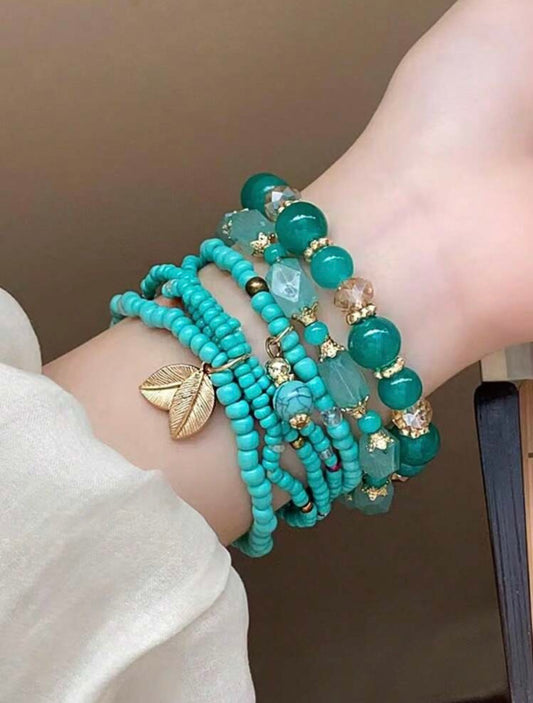 4pc Handmade Turquoise Seed & Glass Beaded Bracelet Stack – Vibrant Jewellery Set for Women