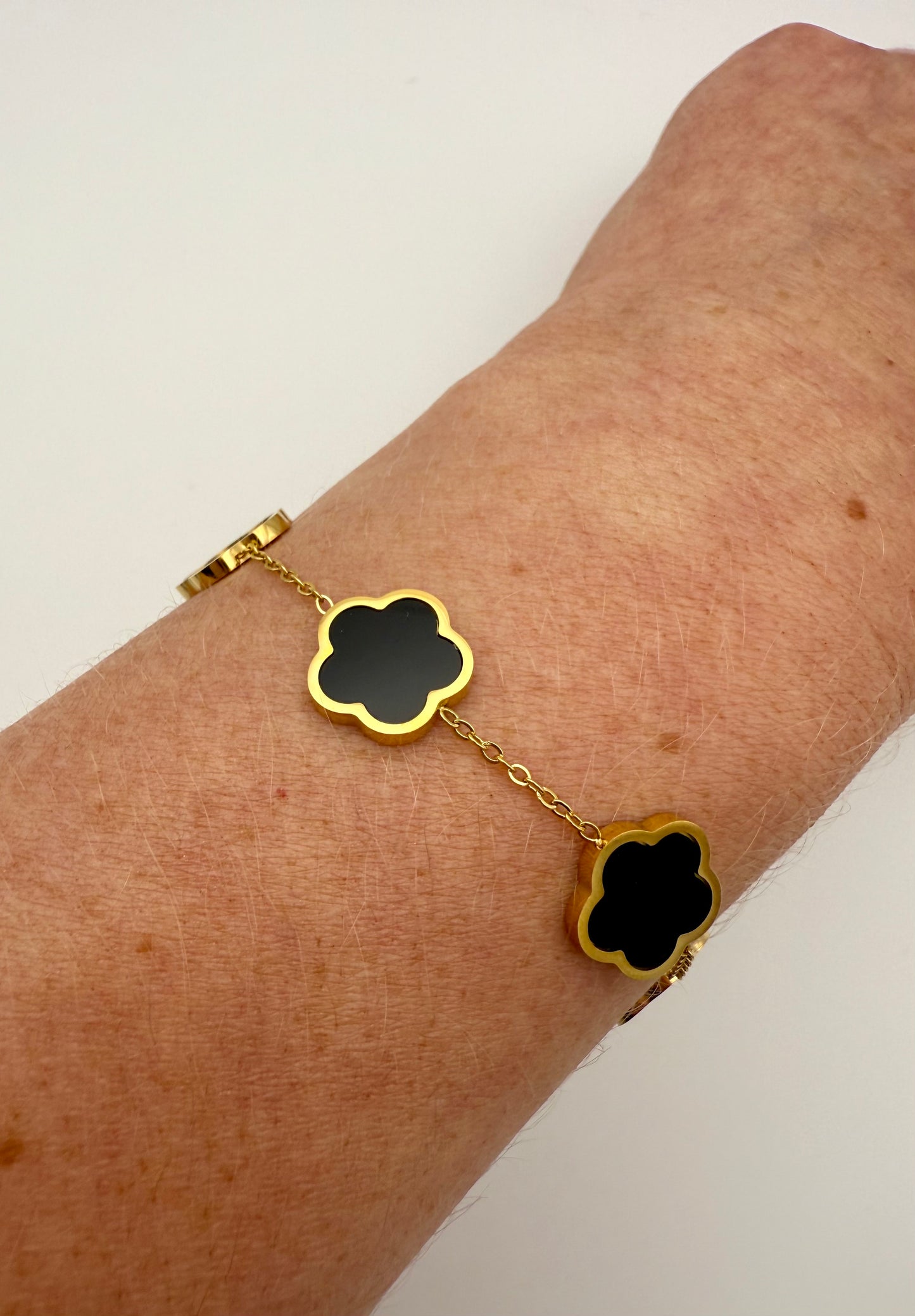 18k Gold-Plated Inspired Clover Bracelet – Black - Waterproof, Tarnish-Resistant & Hypoallergenic Matching Necklace Available!