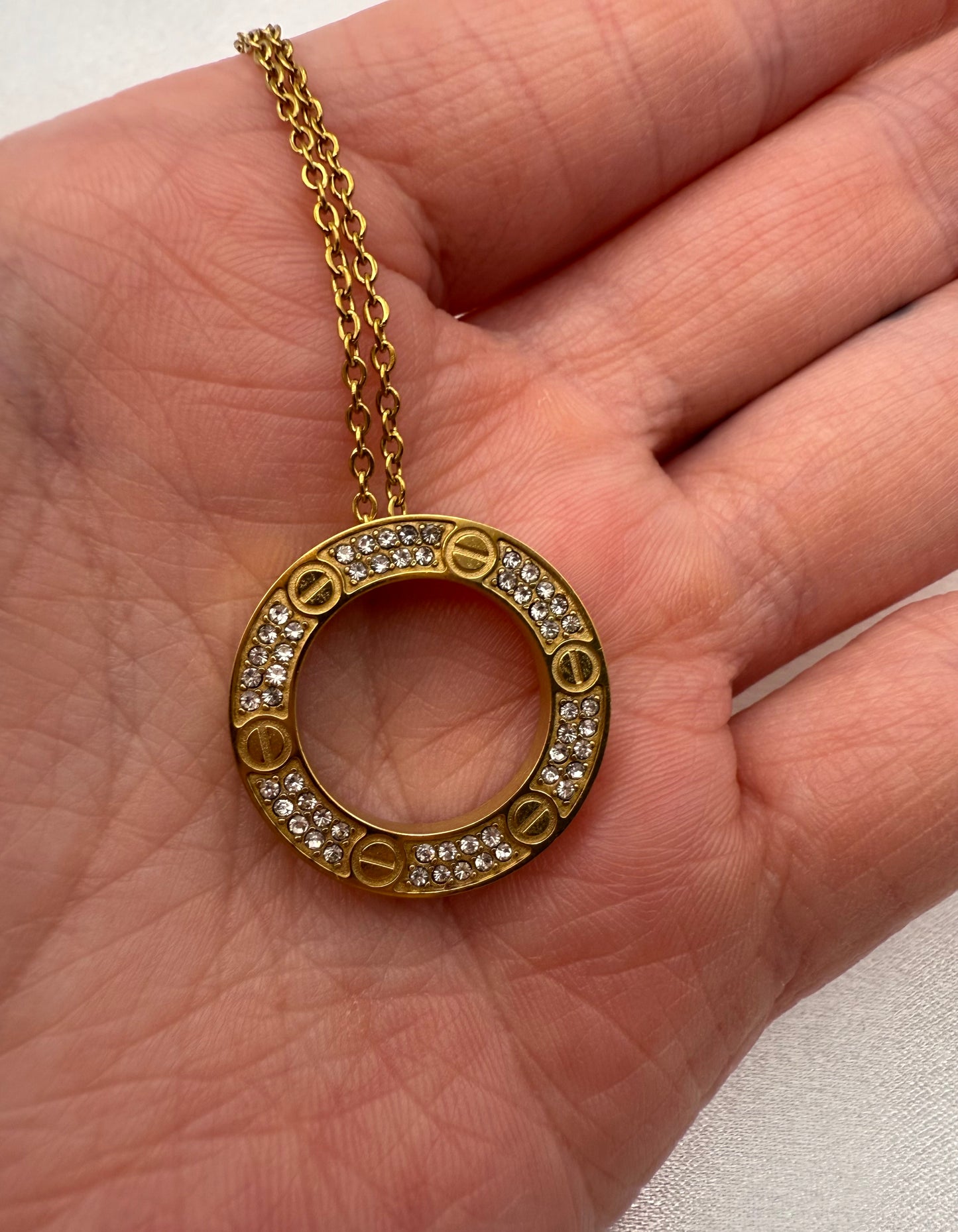 Gold Circle Zirconia Encrusted Necklace – Inspired - Tarnish Resistant