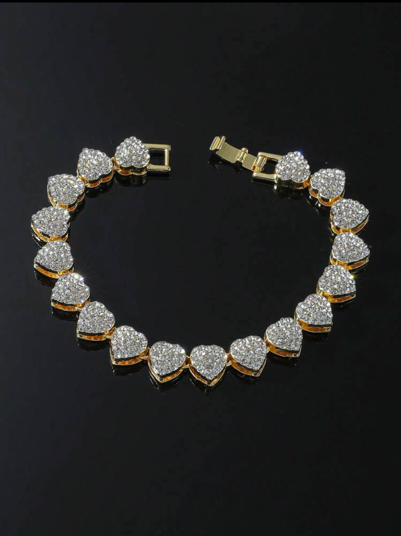 Luxury Rhinestone Hearts Gold Chunky Chain Bracelet