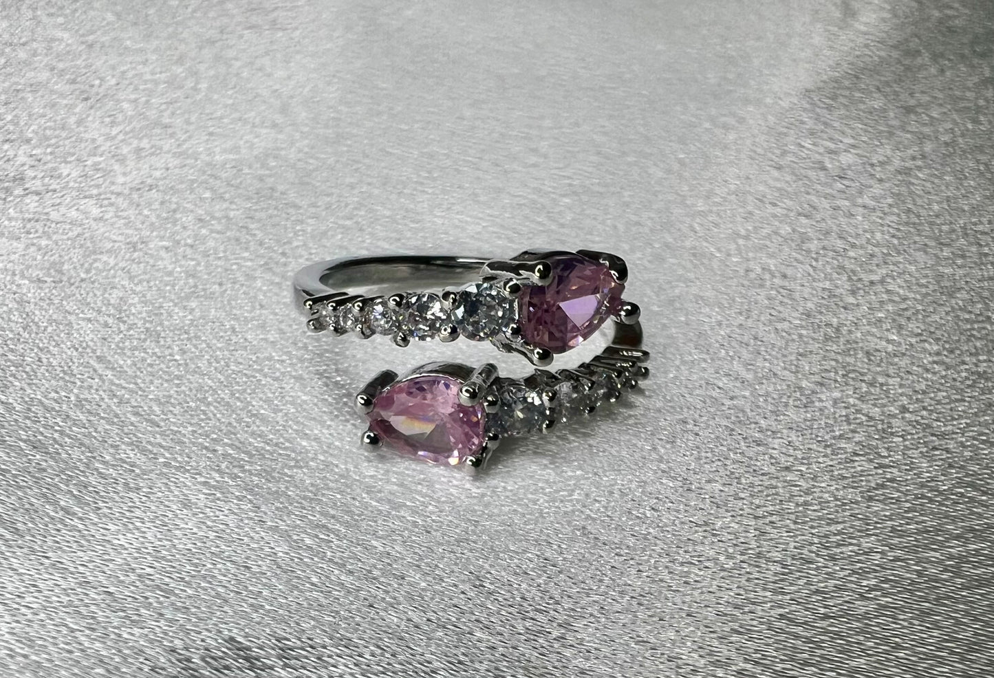 Pink Waterdrop Snake Ring – Silver Tone Cubic Zirconia Elegance for Special Occasions