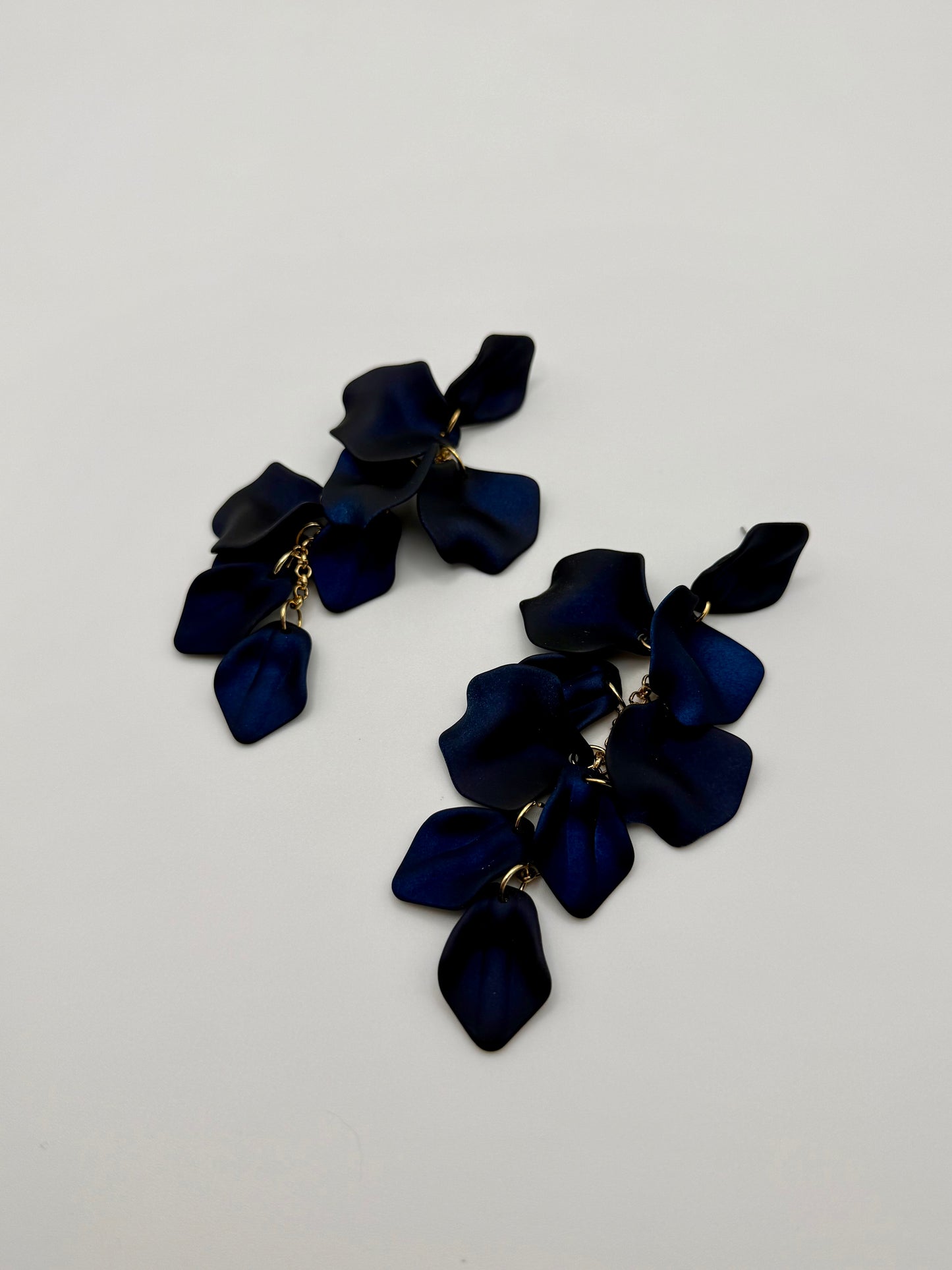 Gold & Royal Blue Satin Finish Petal Dangle Earrings – Nature-Inspired Elegance with a Bold Twist