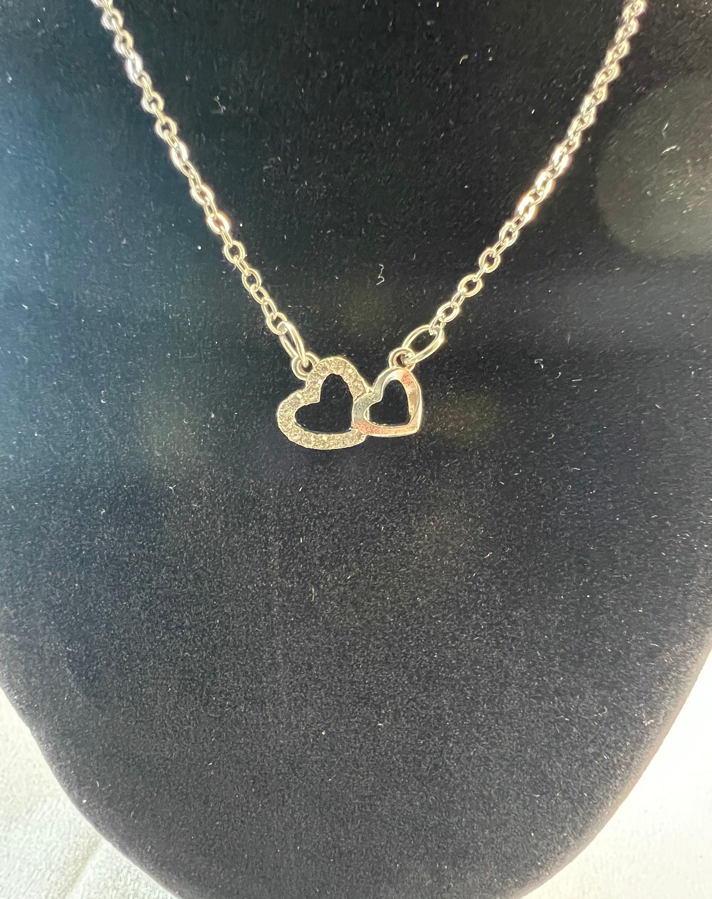 Minimalist Silver Double Heart Necklace – 40-45 cm | Tarnish Resistant Zinc Alloy | Romantic Everyday Elegance