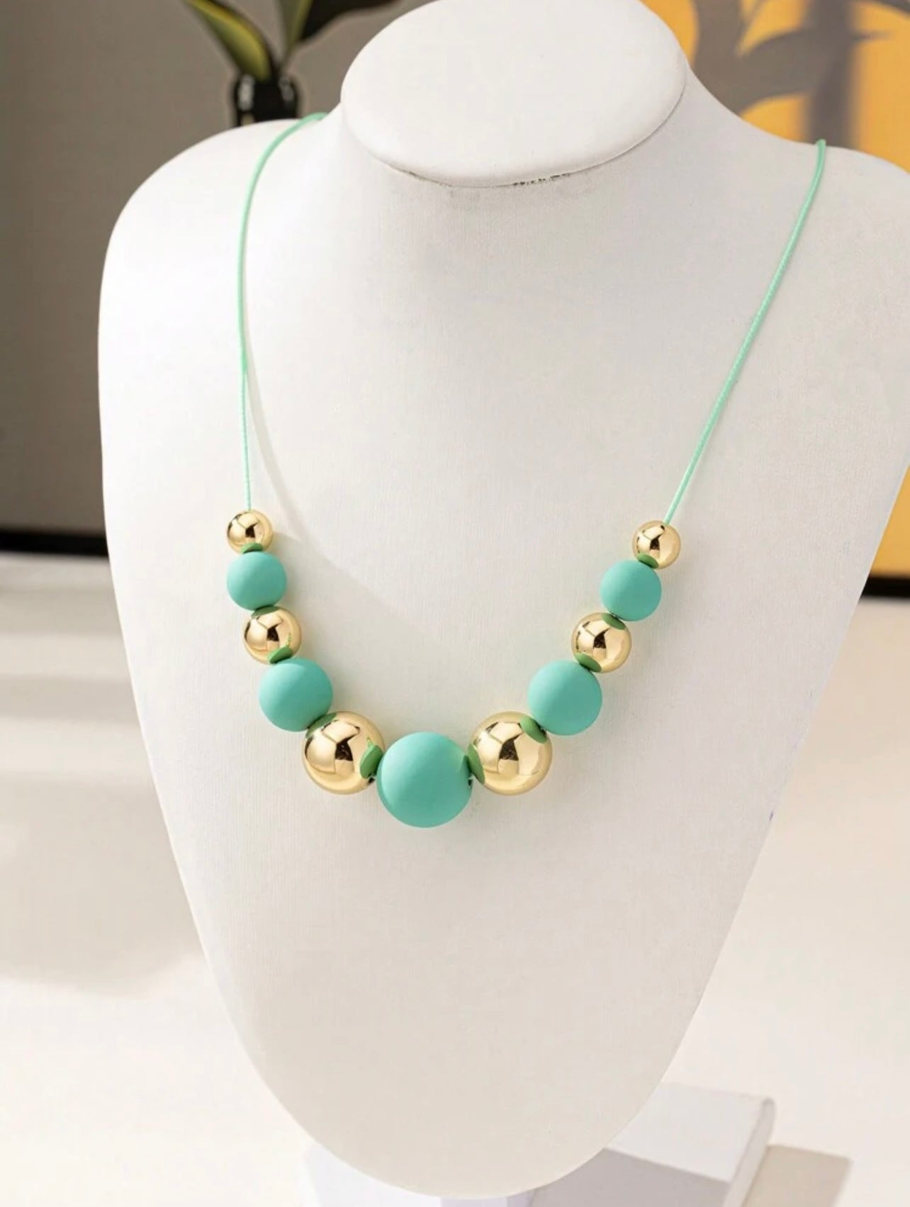 Turquoise & Gold Beaded Necklace – Stylish Holiday Friendly Accessory