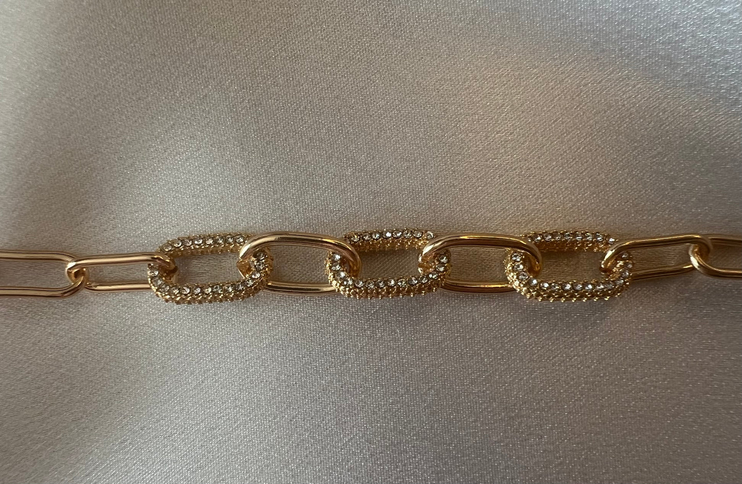 Rhinestone Chain Bracelet – Gold with T-Bar Clasp