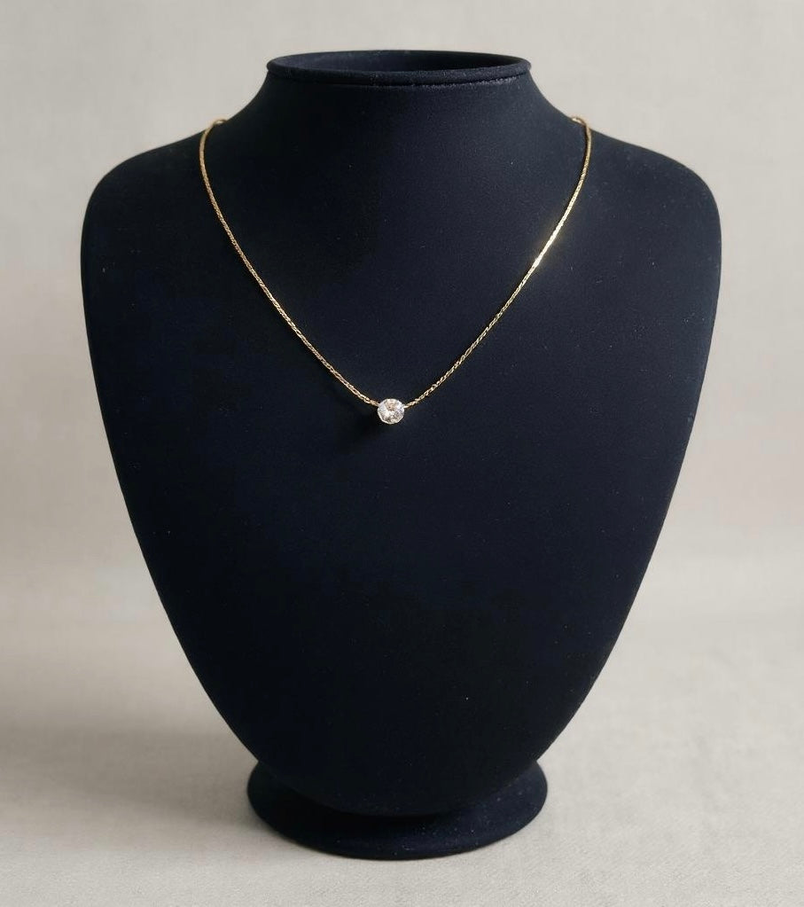 Gold Cubic Zirconia Pendant Necklace – Delicate Everyday Sparkle | Tarnish Resistant