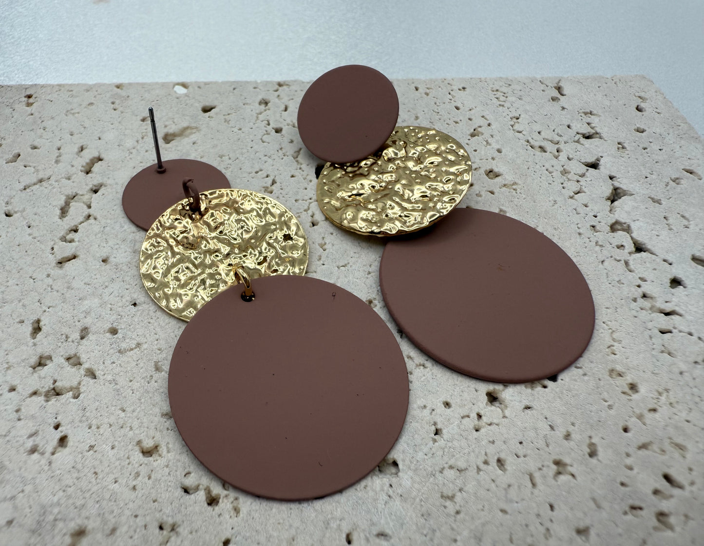 Retro Geometric Round Drop Earrings – Bold Style with Vintage Charm - Coffee and Gold