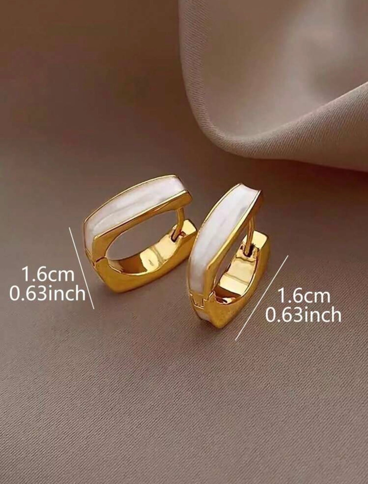Gold & Cream Enamel Square Hoop Earrings – Lightweight Modern Glamour