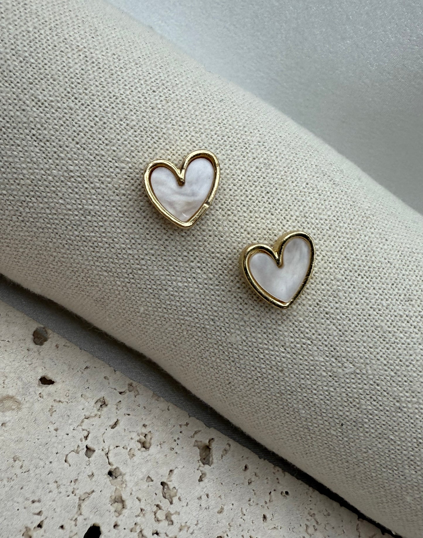 Gold & Cream Heart Stud Earrings – Romantic Everyday Jewellery & Gift
