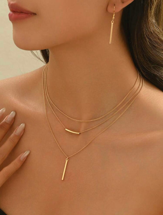 Gold Bohemian Minimalist Jewellery Set – Geometric Pendant Necklace & Earrings