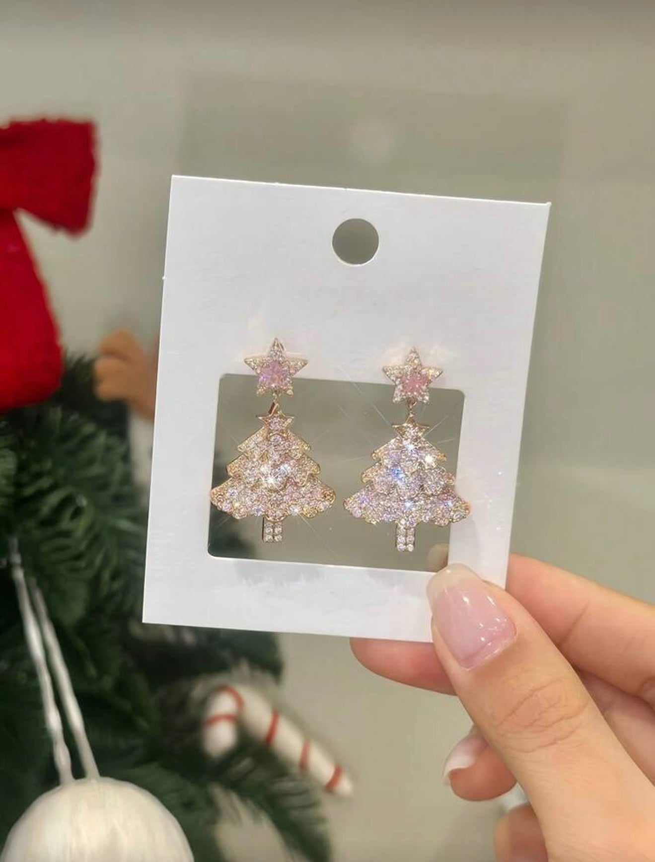Luxury Sparkling Star Christmas Tree Earrings – Elegant, Radiant & Festive- Pinc Cubic Zirconia