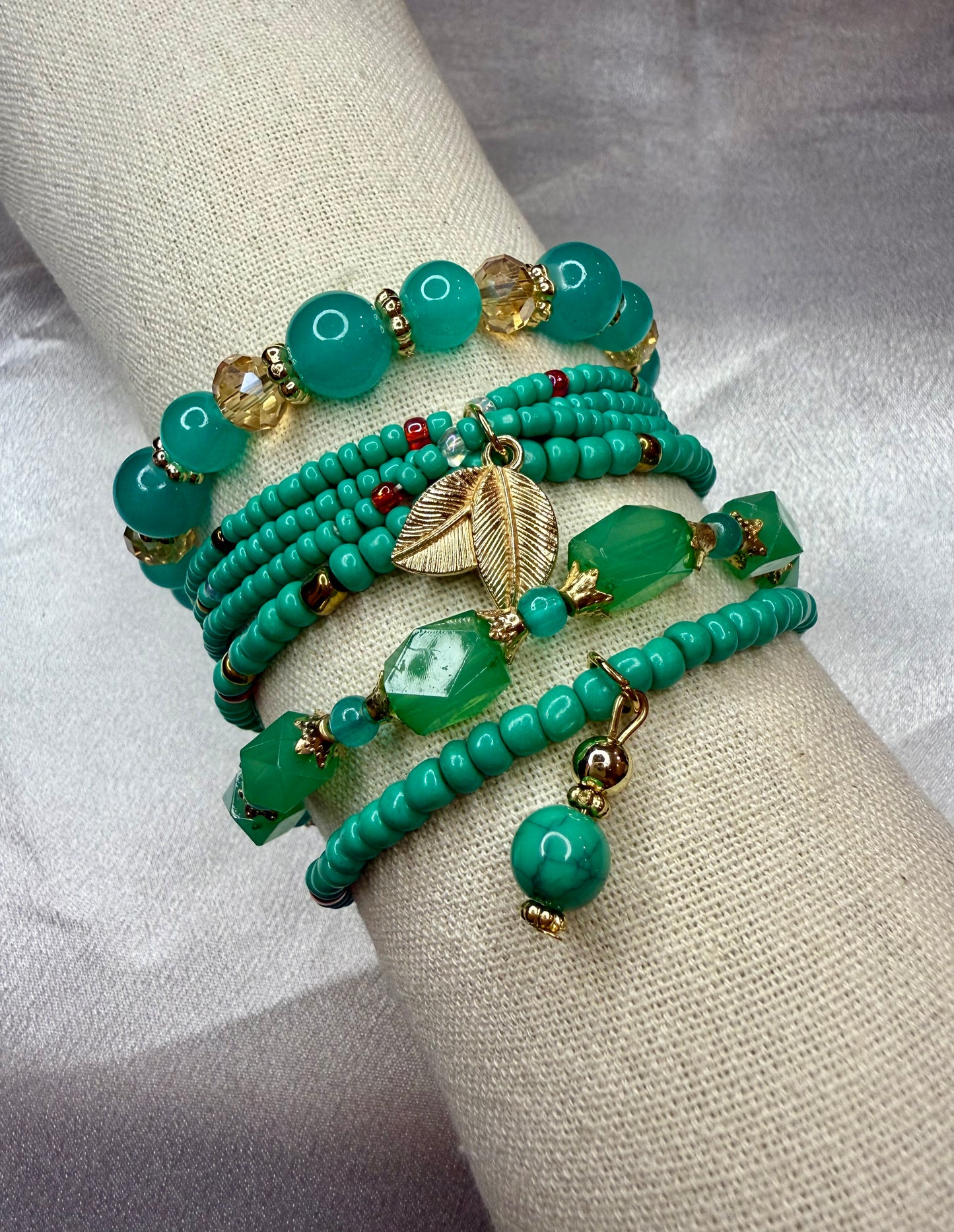 4pc Handmade Turquoise Seed & Glass Beaded Bracelet Stack – Vibrant Jewellery Set for Women