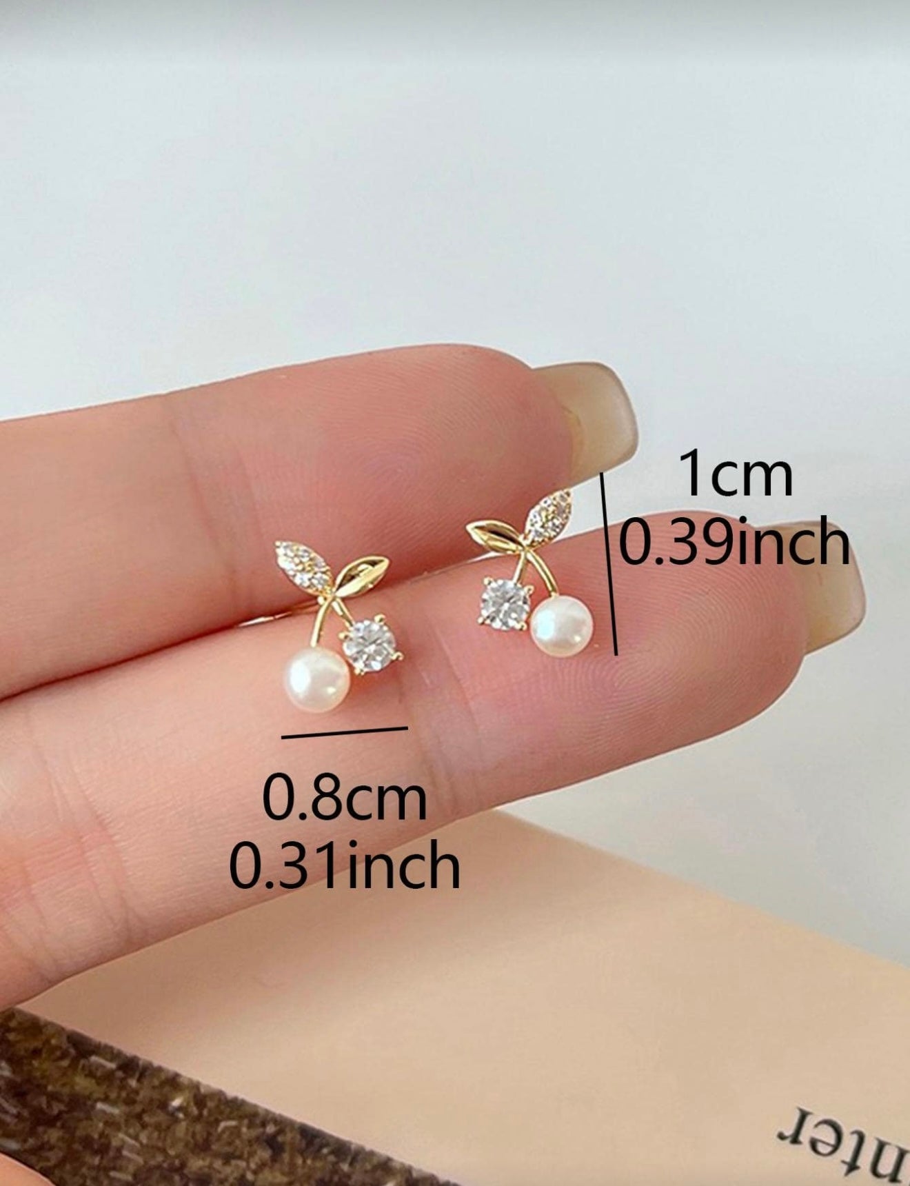 Rhinestone & Faux Pearl Cherry Design Stud Earrings – Elegant, Radiant & Timeless