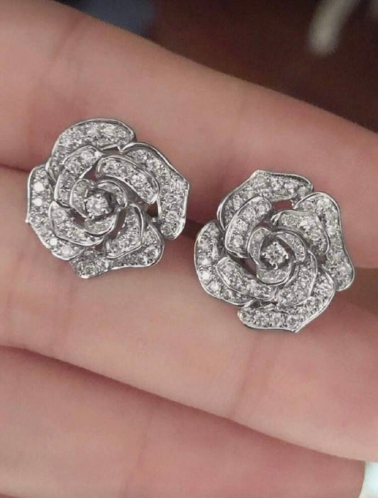 Romantic Rose-Shaped Cubic Zirconia Stud Earrings – Elegant, Radiant & Timeless
