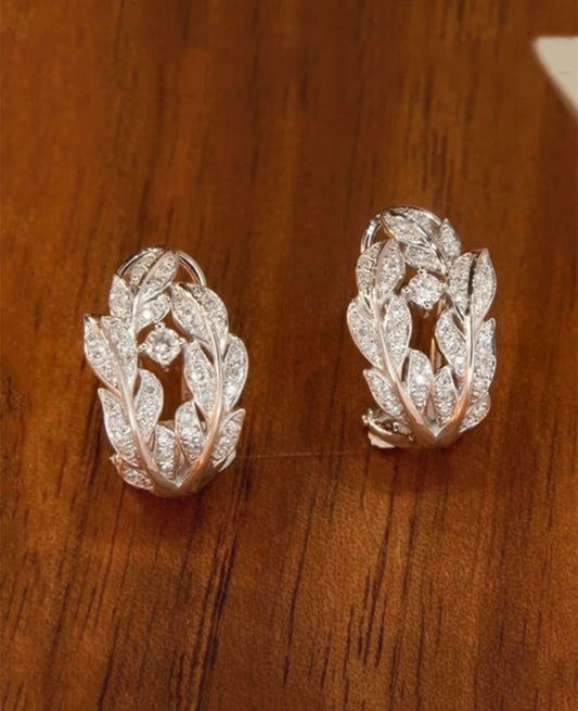 Silver Greek Leaf Diamanté Stud Earrings – Timeless Elegance with a Mythical Touch