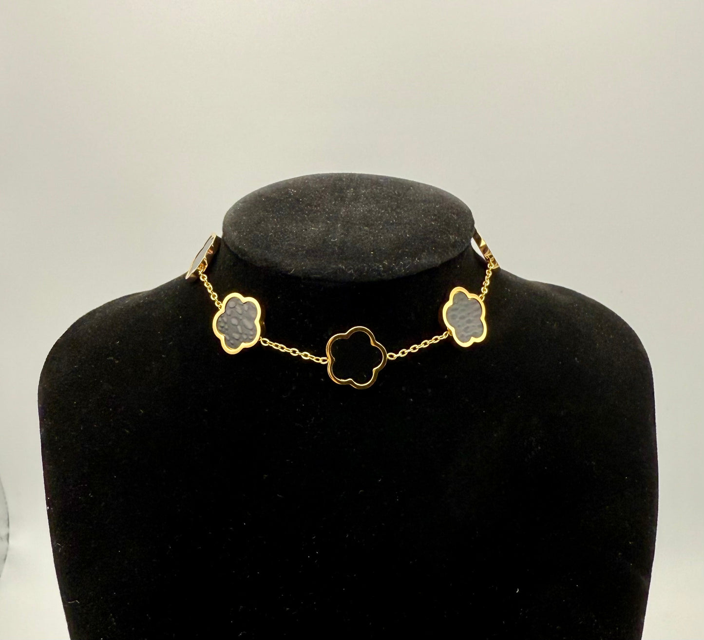 18k Gold-Plated Inspired Clover Bracelet – Black - Waterproof, Tarnish-Resistant & Hypoallergenic Matching Necklace Available!