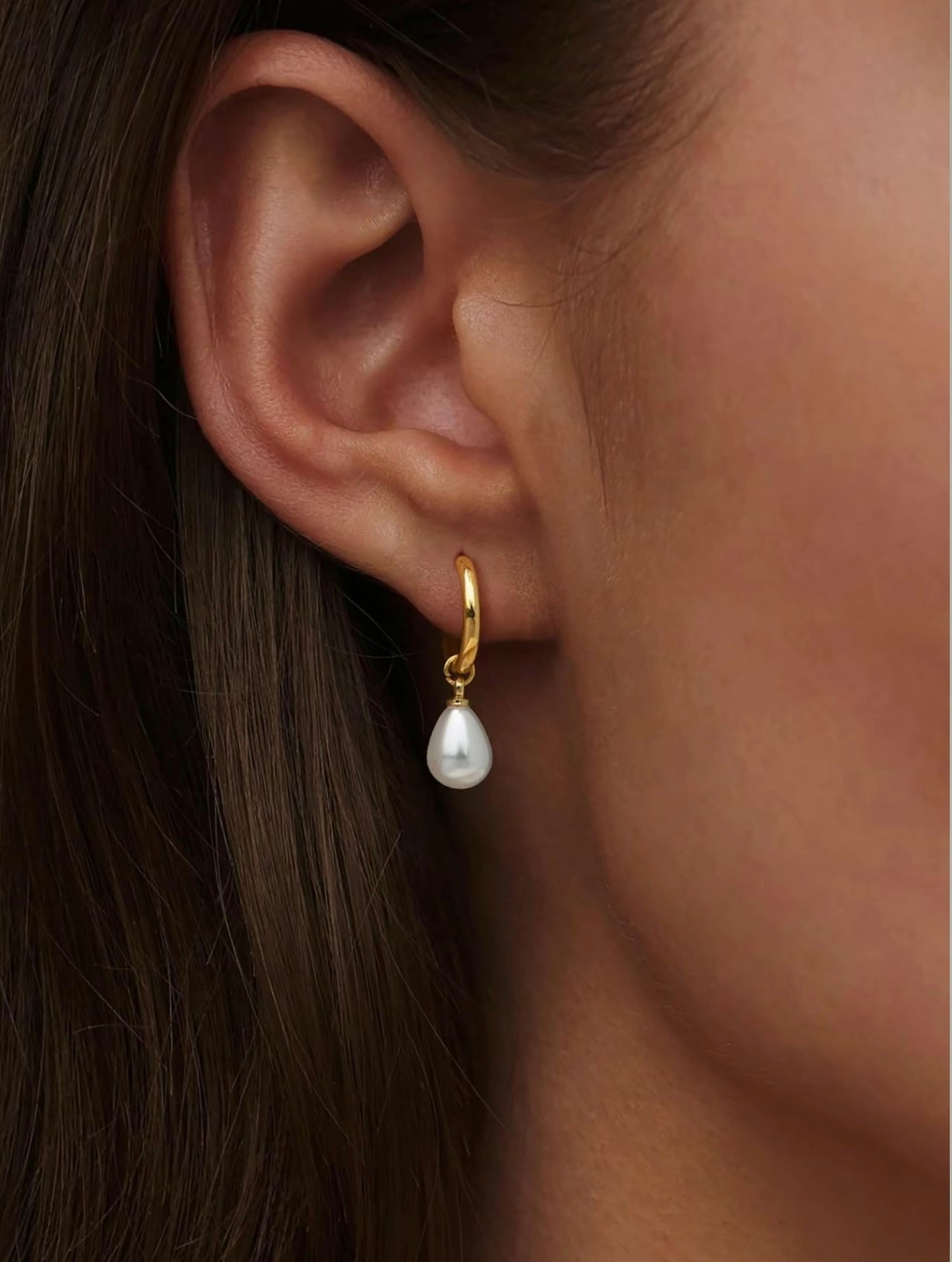 Gold Plated Faux Pearl Huggie Hoop Earrings – Classic Charm with a Modern Twist