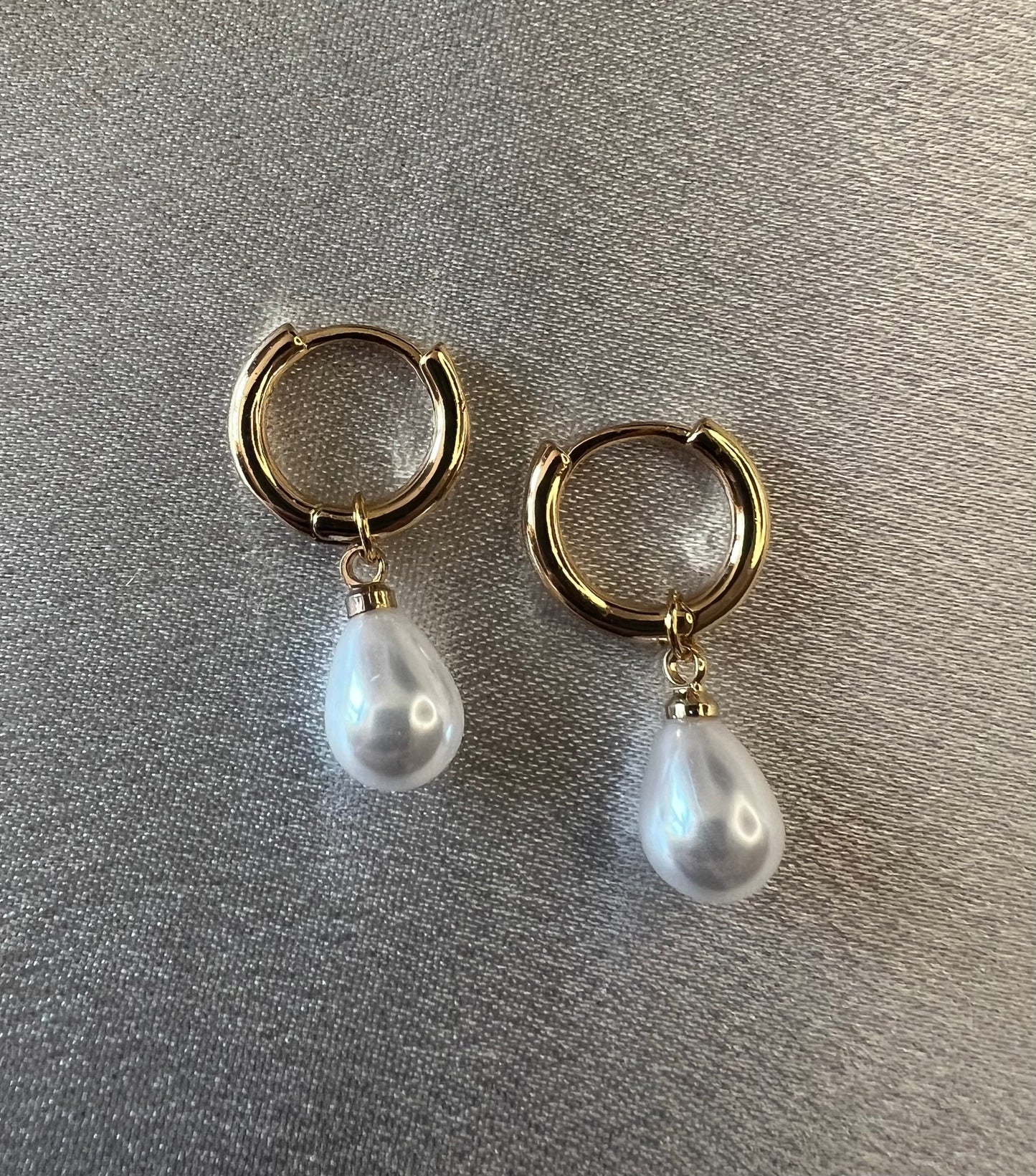 Gold Plated Faux Pearl Huggie Hoop Earrings – Classic Charm with a Modern Twist
