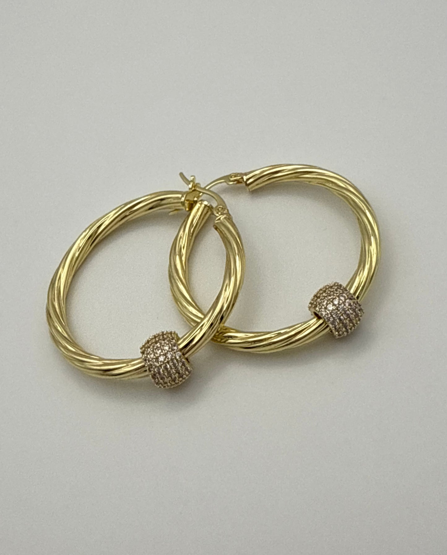 Gold plated Cubic Zirconia Twisted Diamond Ball Hoop Earrings – Light Luxury with a Modern Edge