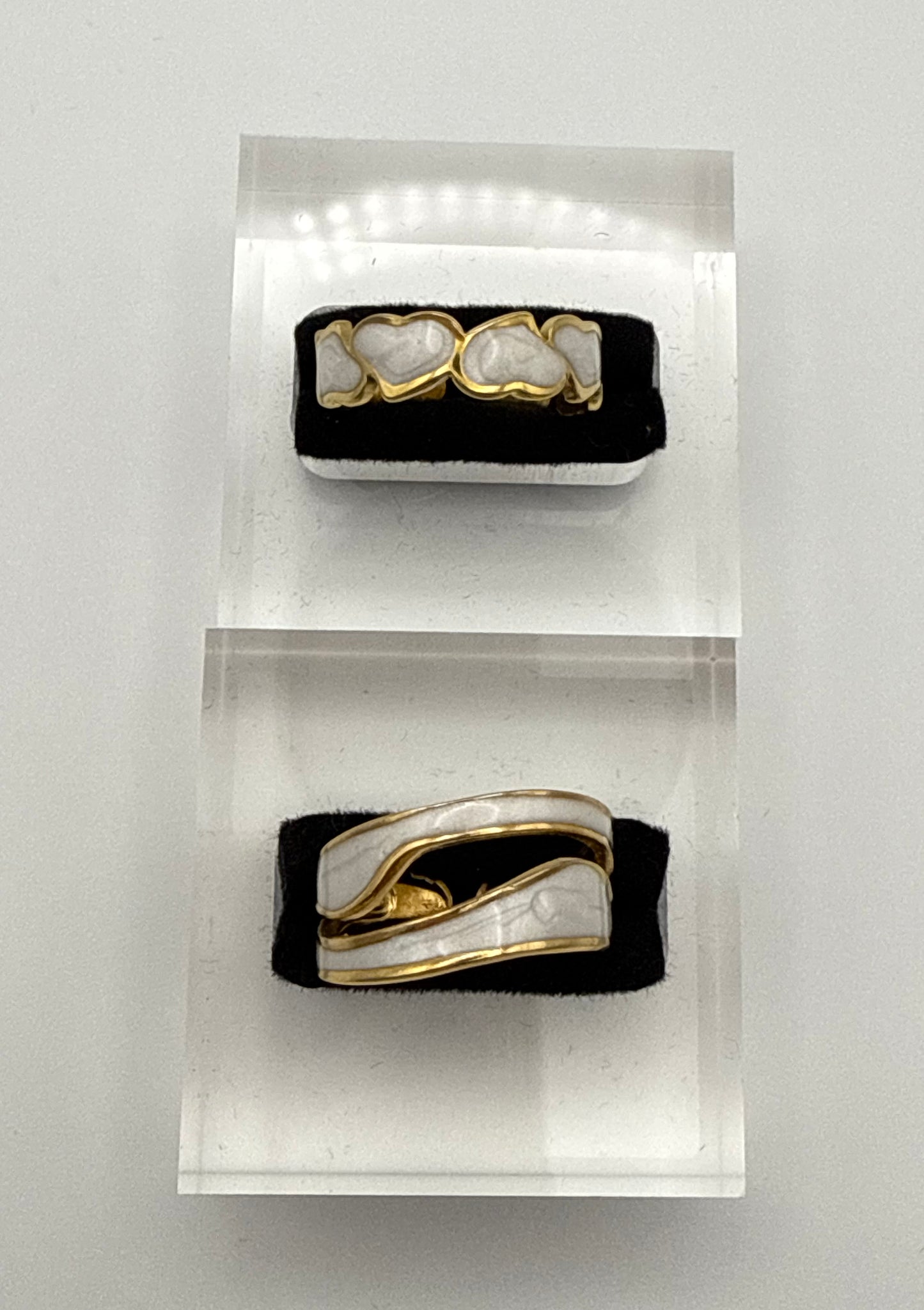 2pc Gold Positive & Negative Love Open Ring Set – Cream Marble Enamel, Perfect Gift