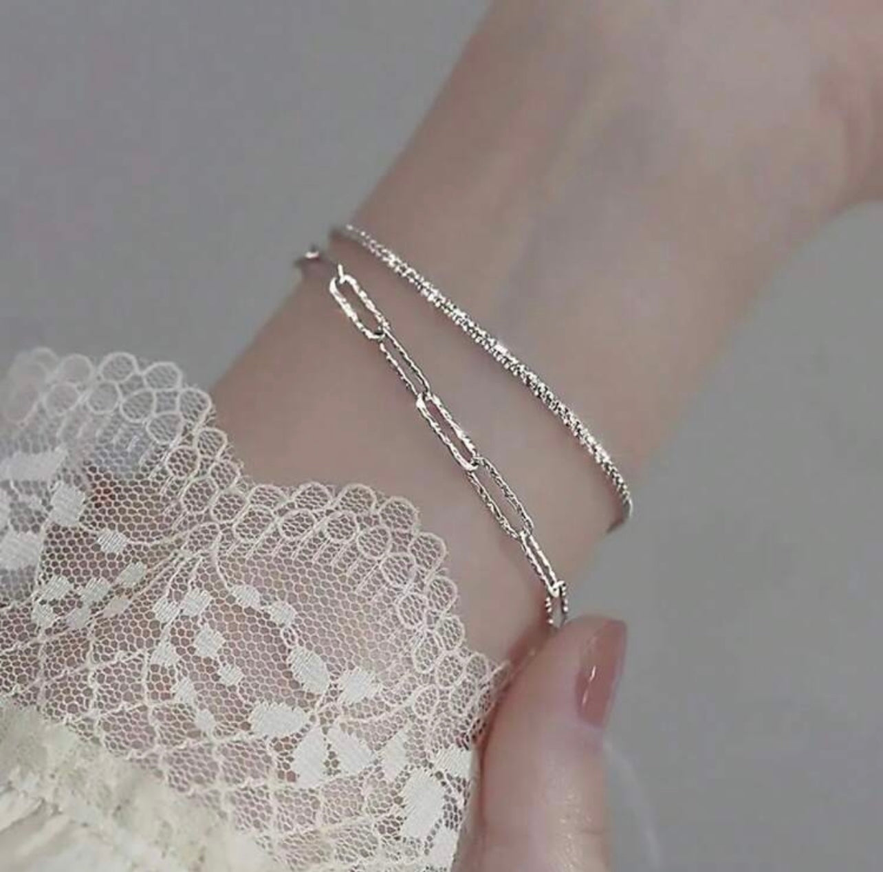 925 Silver-Plated Double Chain Bracelet – Elegant Wedding & Gift Jewellery