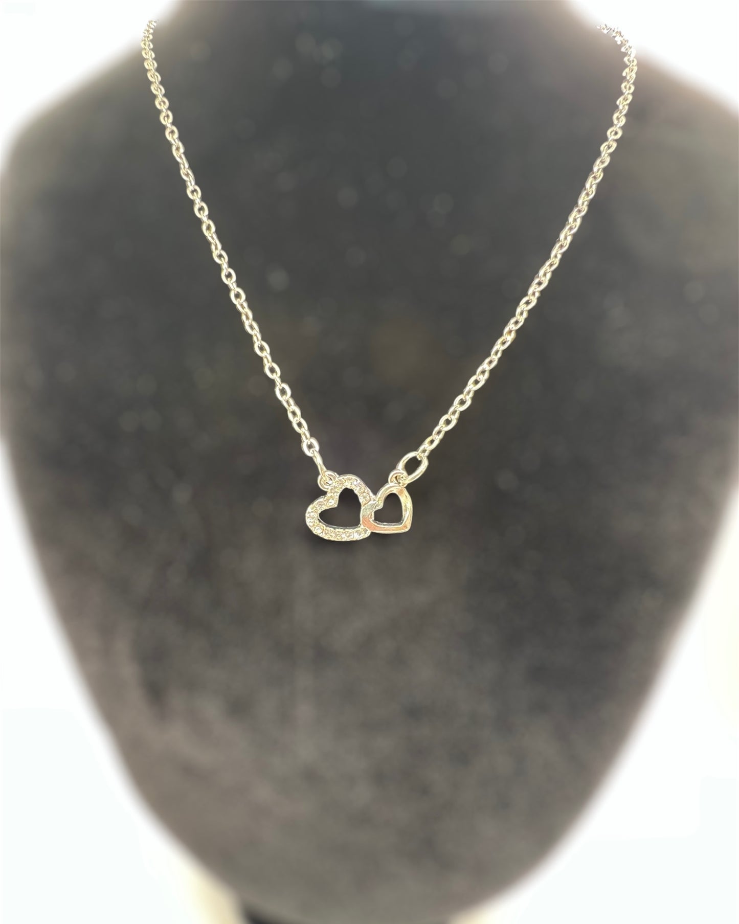 Minimalist Silver Double Heart Necklace – 40-45 cm | Tarnish Resistant Zinc Alloy | Romantic Everyday Elegance