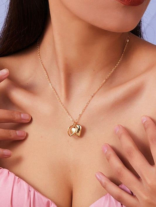 Gold Duo Heart Pendant Necklace – Tarnish Resistant | A Symbol of Love & Connection
