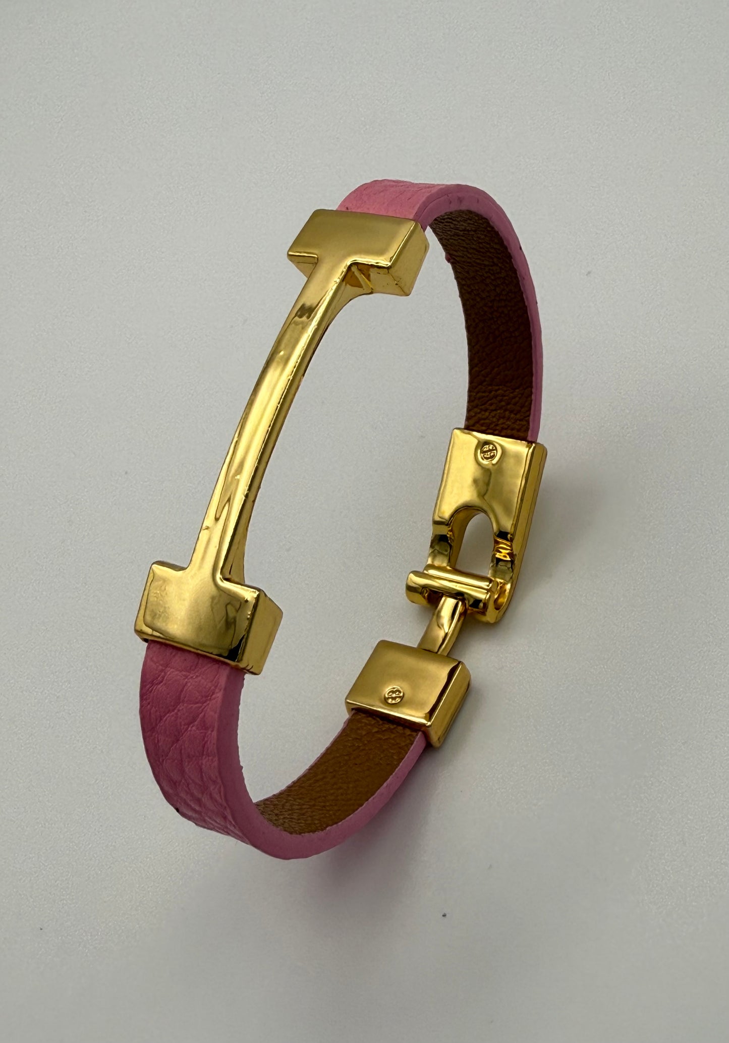 Pink & Gold Inspired Faux Leather Bracelet – Elegant Fashion Wristband Gift for Her