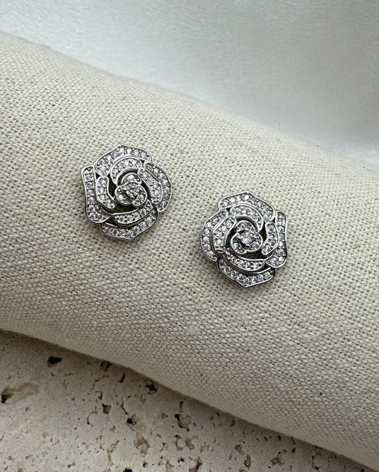 Romantic Rose-Shaped Cubic Zirconia Stud Earrings – Elegant, Radiant & Timeless
