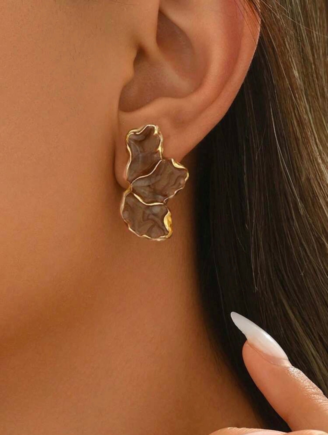 Elegant Gold & Coffee Enamel Flower Oil Drop Earrings – Tarnish Resistant