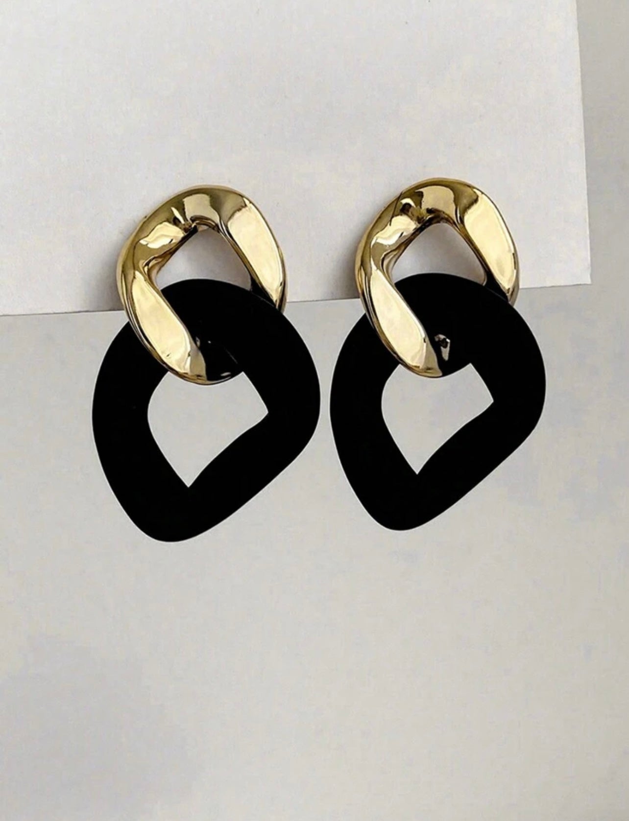 Gold and Black Geometric Drop Earrings – Bold Colour, Modern Edge