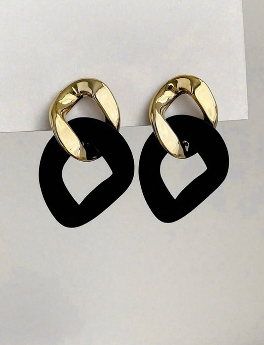 Gold and Black Geometric Drop Earrings – Bold Colour, Modern Edge
