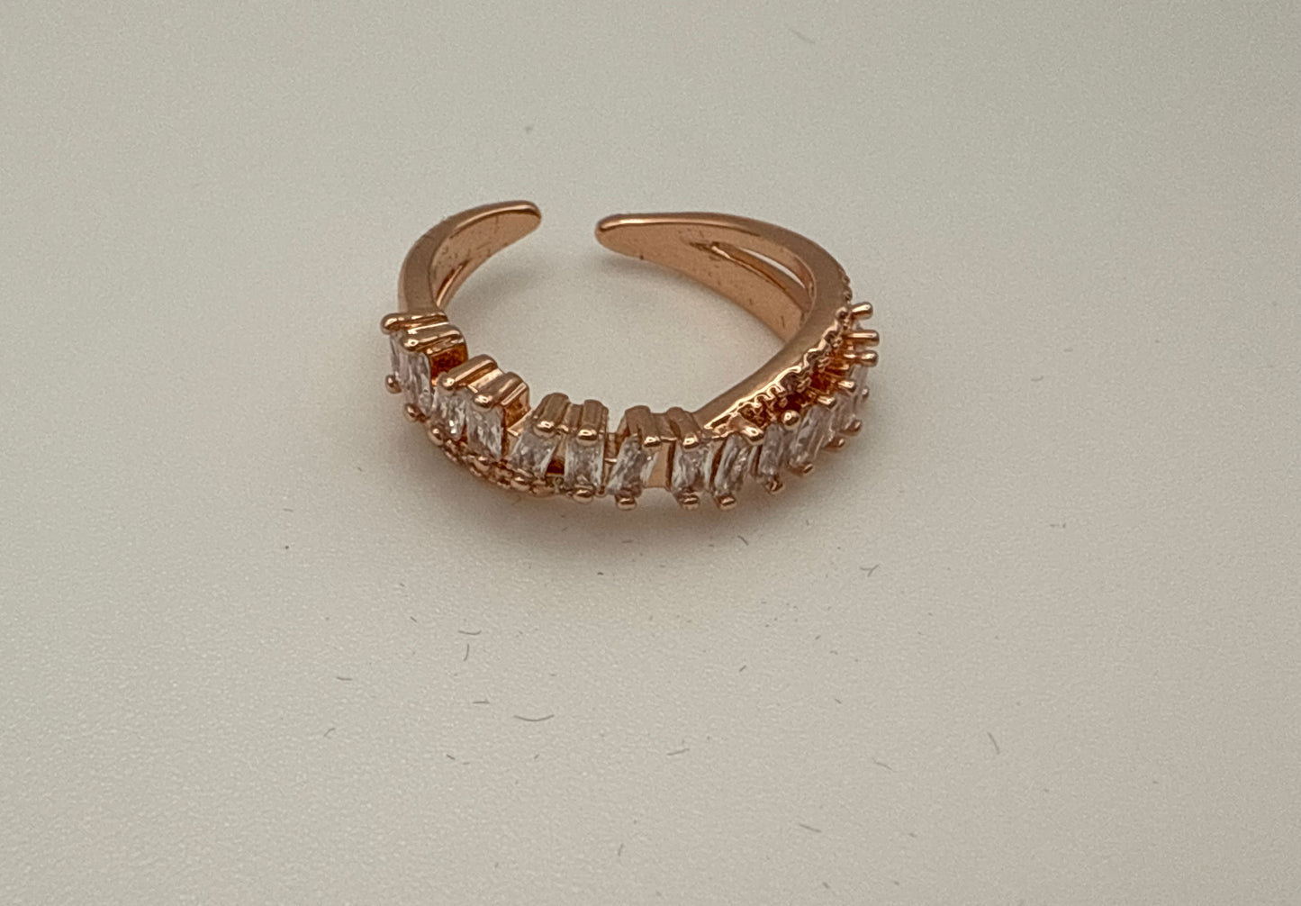 Platinum Plated Rose Gold Cubic Zirconia Ring – Adjustable Sparkle Statement